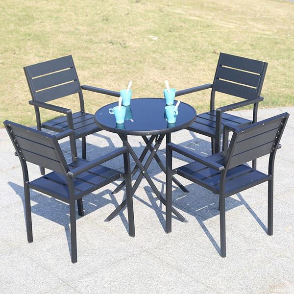 Modern Plastic Wood 4 Seater Table Set 5PCS Wooden Garden Furniture for Outdoor Dining