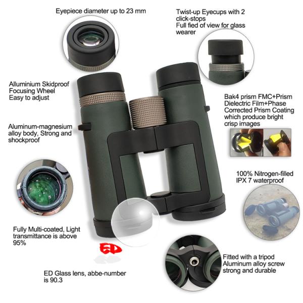 Powerful Waterproof Hunting Binoculars 10x42 Military ED Glass Telescopes