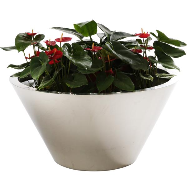 Big Bowl Shape Brushed 50cm Dia stainless steel flower pot For Mall School