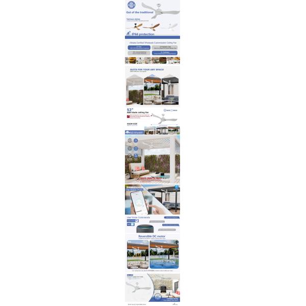 Воздухоохлаждающий вентилятор 52 дюймовый водонепроницаемый наружный пластиковый потолочный вентилятор с 3 вращающимися лопастями