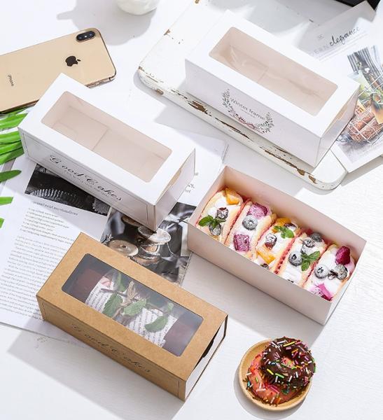 Rectangular Clear Window Paper Bakery Boxes Flip Top Drawer Style Packaging For Cakes Cookies