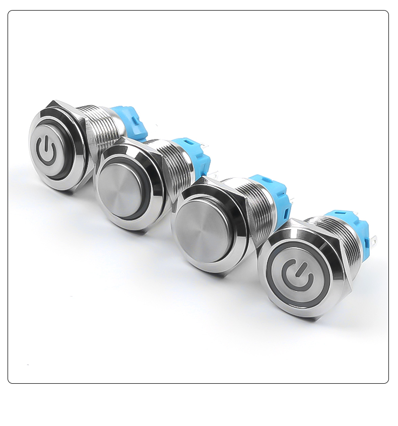 19mm Metal Push Button Switch 1NO1NC Shell Waterproof Momentary Latching Button Switch High/Flat Head Ring-LED