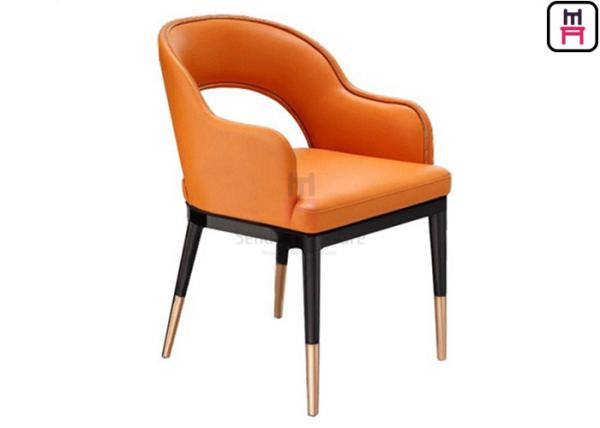 Gold Electroplating Feet Solid  Wood Restaurant Chairs , Hotel  Wood Leather Dining Chairs