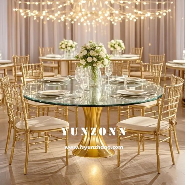 New Arrival Luxury Design Gold Stainless Steel Wedding Round Dining Table for Event Used