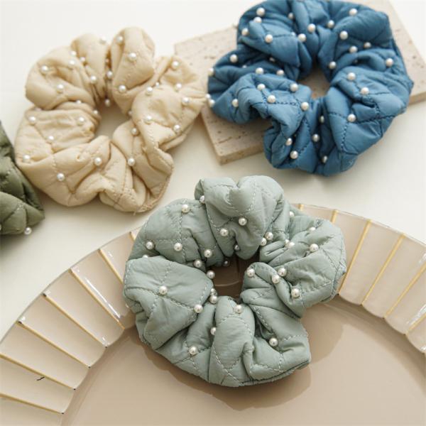 High quality pearl feather beaded hair scrunchies hair accessories lady temperament hair bands