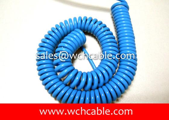 UL20280 (26AWG) 8 Conductors Oil Resistant TPU Spiral Cable Blue Jacket with Colorful PP Insulated Wire