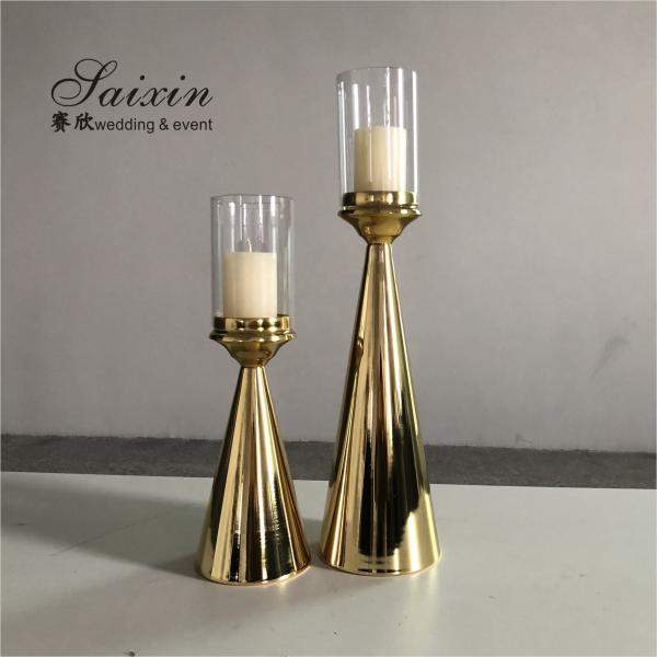 Golden Brass Taper Wedding Candlestick Holders Central Pilar 2 Pcs Conjunto