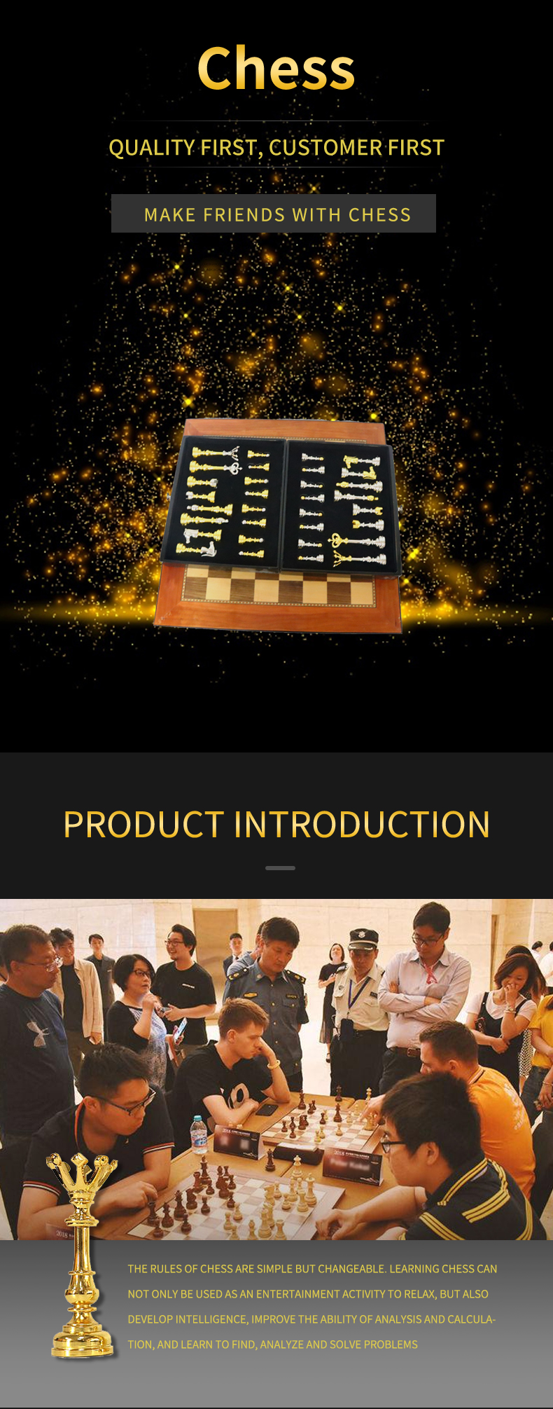 Luxury Zinc Alloy Material Chess Set with 40*40*3.5cm Size and Customized Logo Chess Board
