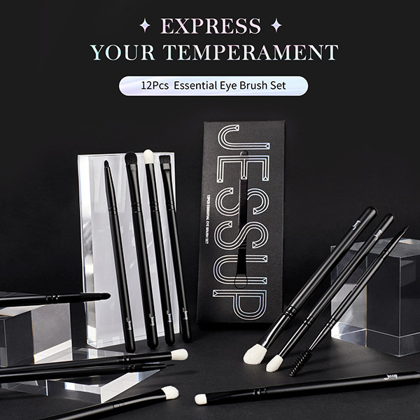 Mixed Hair Black 12pcs Jessup Makeup Brushes Set