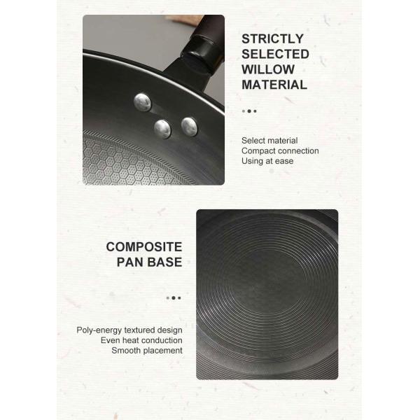 Minimalist Style Non Stick Honeycomb 34cm Pure Iron Frying Wok Sustainable and Durable