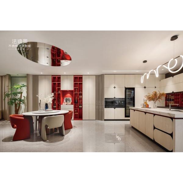 Modern Beige Stainless Steel Kitchen Cabinet With Spanish Sintered Stone