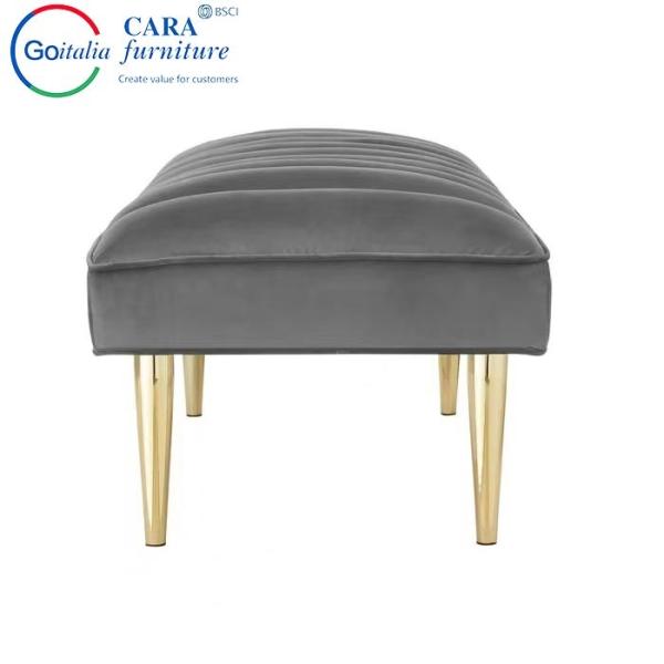 BB2012 Factory Price Gold Metal Leg Grey Fabric Stools And Benches End Of Bed Bench For The Bedroom