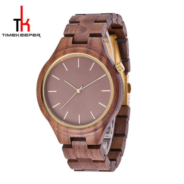 Walnut Wood Case Multifunction Wrist Watch With Date In Dial Customized Logo