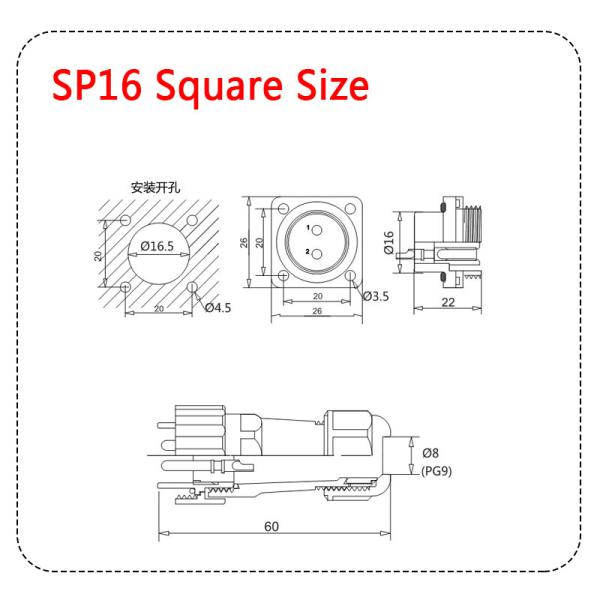 SP16 IP68 2 Pin Waterproof Connector Plug Socket PA66 Male And Female 5 Pin 9 Pin