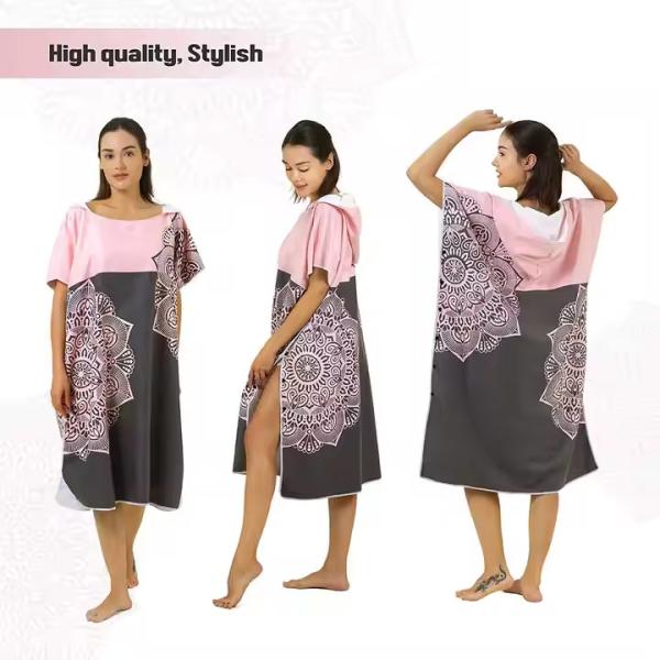 Adult Mens Microfiber Towel Poncho Hooded Beach Towel Swim Changing Robe Surf