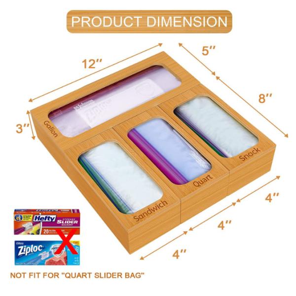 Food Storage Sandwich Bag Organizer For Gallon Quart Snack