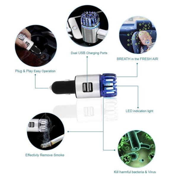Fast Charge 2 USB Aluminum Air Purifier Car Charger 12W DC 5V