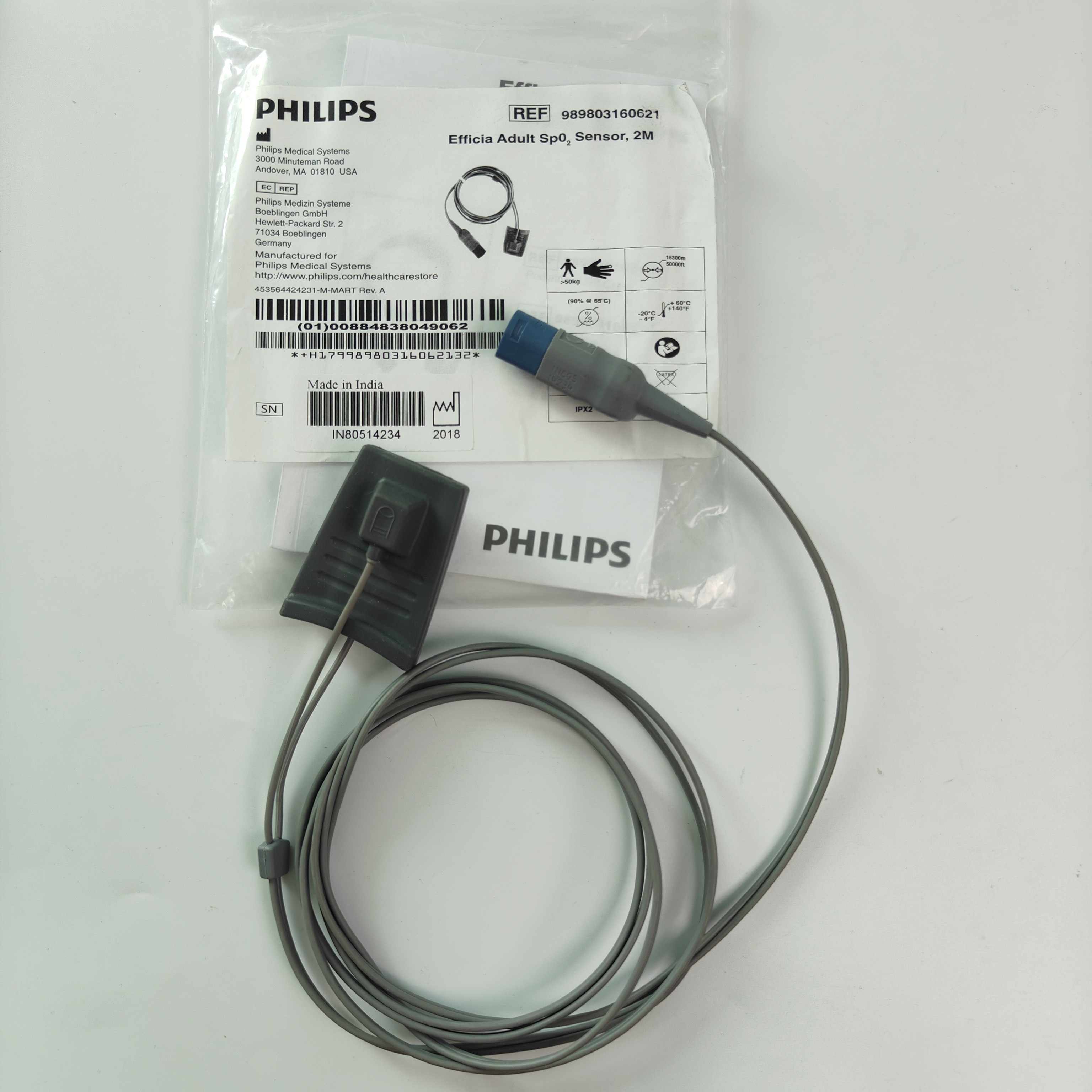 REF 989803160621 Philip Efficia Adult Spo2 Длина датчика 2M