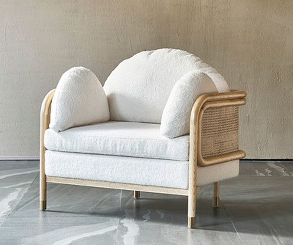 Sala de visitas de madeira Sofa Country Style Sponge Upholstery simples Teddy Fabric do Rattan