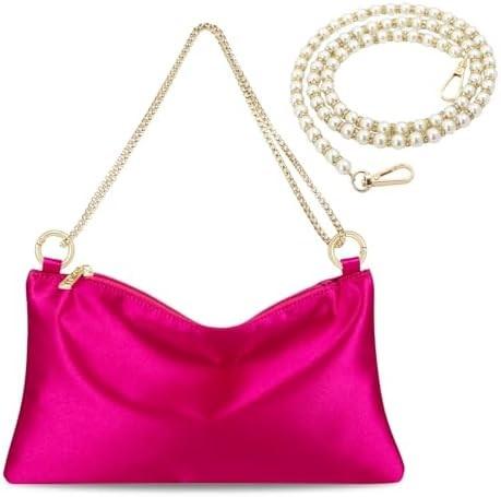 Saco de noite de cetim para mulheres Saco de mão para mulheres Saco de casamento com 2 correntes para festa de cocktail formal