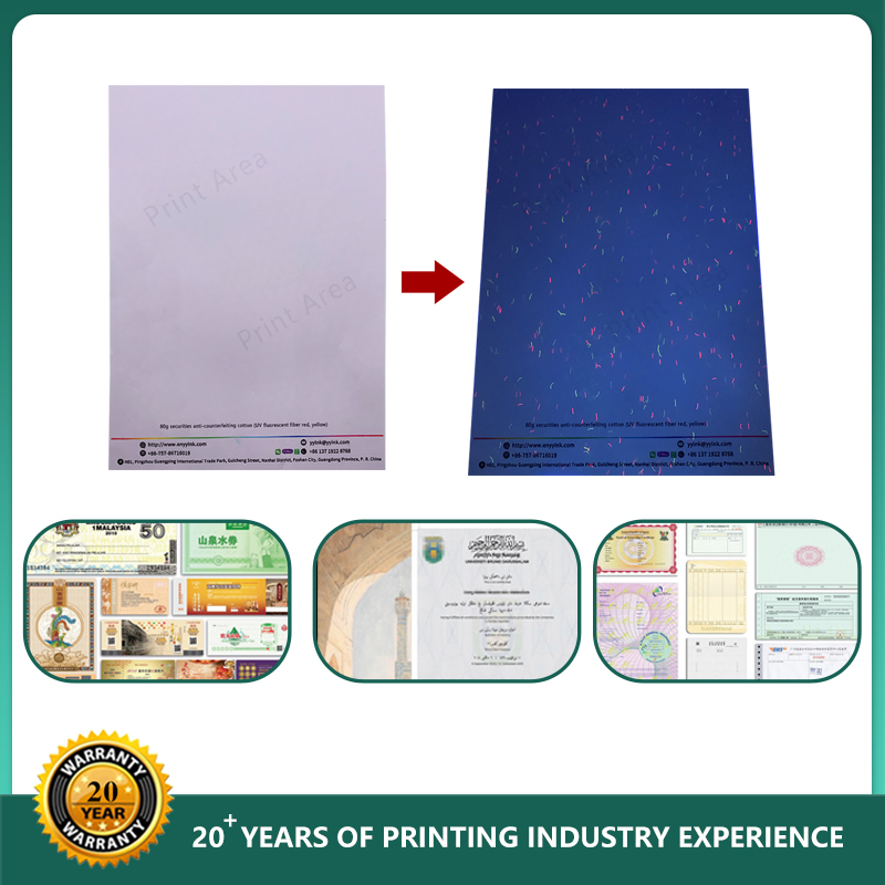 A4 Security UV Fiber Paper Видимое красное и невидимое синее волокно длиной 3 мм