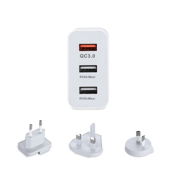 60W GaN USB Wall Charger with Interchangeable Plugs 4-Port USB-A USB-C