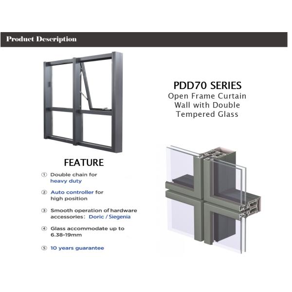 Open Frame Aluminium Curtain Wall, Curtain Glass Window Anodizing Black Frame