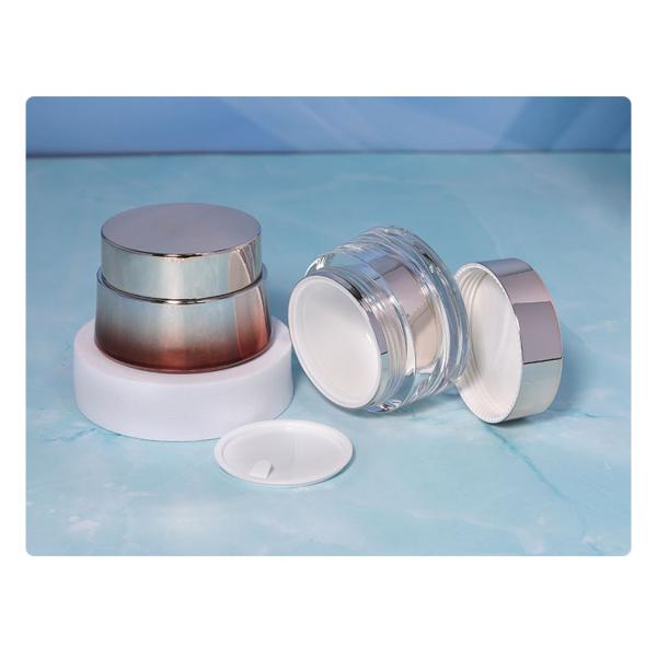 Contenedor de crema para el cuerpo de cuidado de la piel de lujo Embalaje 50 ml ABS Cap Acrílico Jar de plástico con pintura UV de oro brillante y tapa de metal