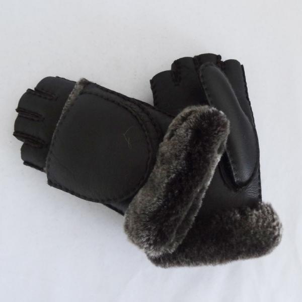 Wholesale customized Leather Shearling Gloves sheepskin 5 fingers ladies leather gloves with cover