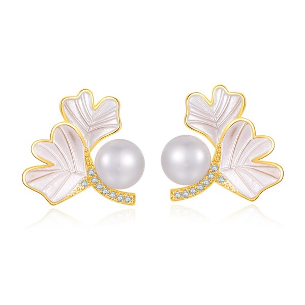 Fashion Maple Leaf Pearl Earring 14K Gold Plated Flower Studs 925 Silver Needle Hypoallergenic Butterfly Earrings