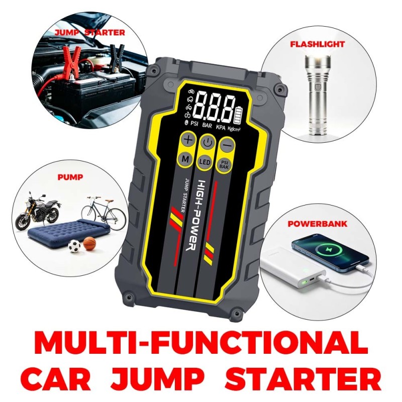 Rugged 600A Peak Current Jump Starter with 150PSI Air Compressor and 8000mAh Portable Power Bank