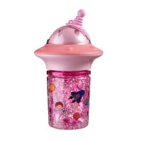 Bouteilles d'eau à l'épreuve des fuites sur le thème des dessins animés avec des dessins d'OVNI en paille rose