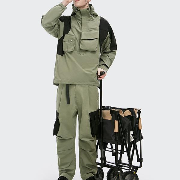 Waterproof Woven Wind Running Sports Track Jackets Multi Pocket Male Knit Cargo Jacket