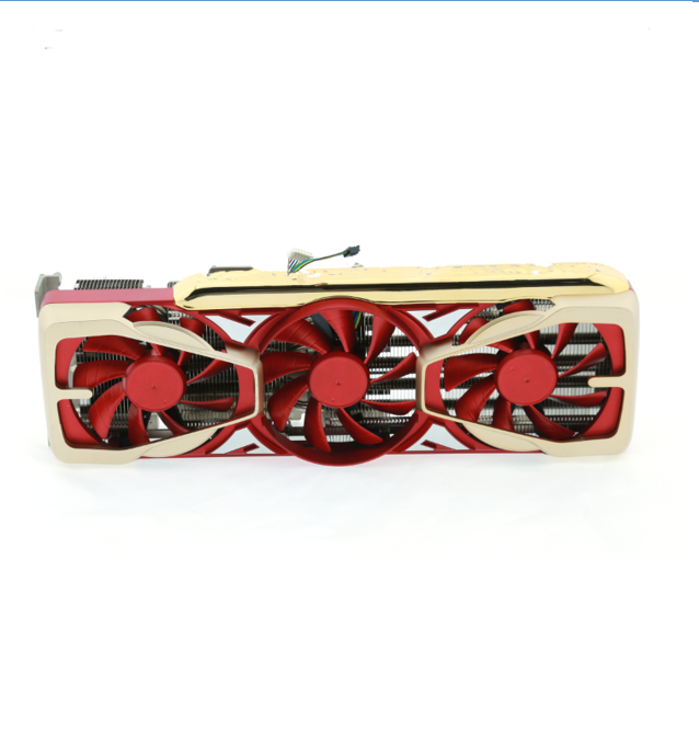 Custom 3-Fan GPU Cooler, Aluminum Heatsink with Red Fans, Replacement Graphics Card Cooling System for Desktop