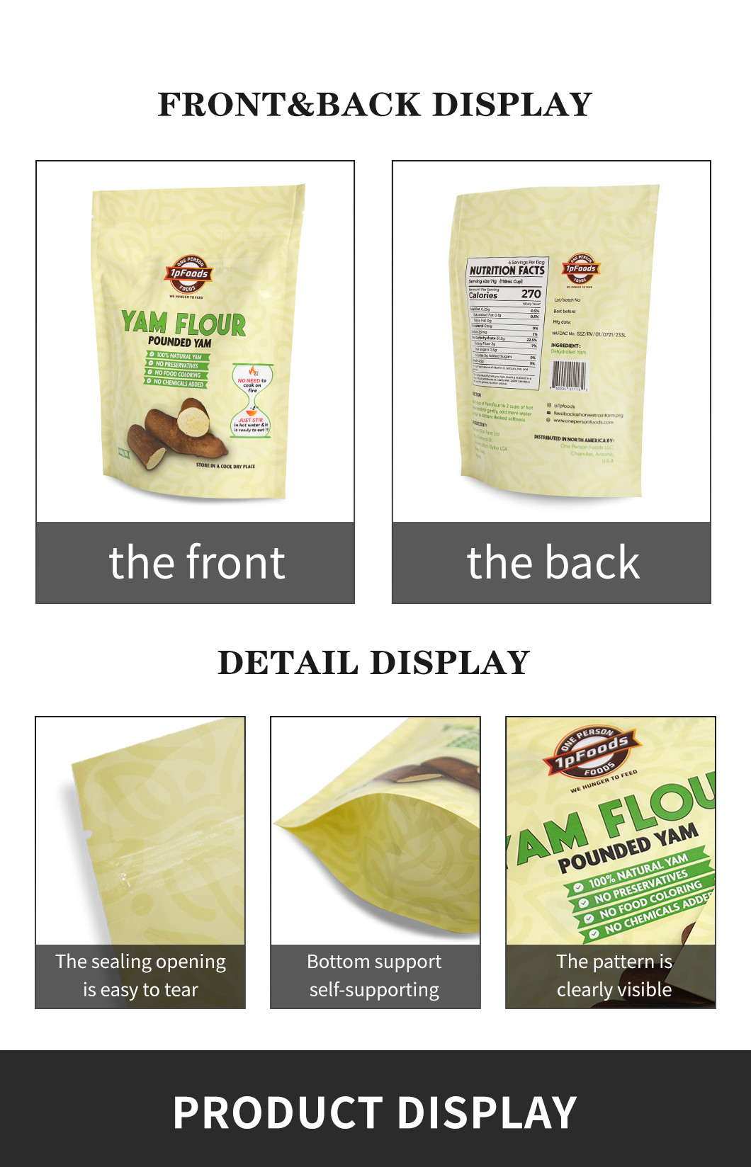 Порошок из муки из ямса стоит в пакете с маниокой Maizena Flour Pouches Doypack Bag с застежкой-молнией