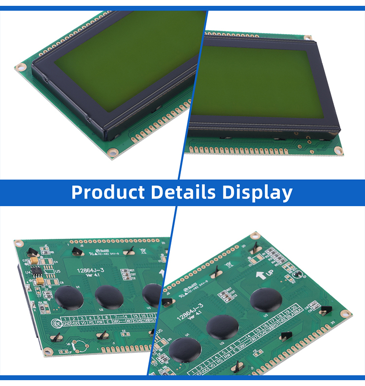 Yellow Green Film 12864J-3 93X70MM STN 6800 Parallel SBN0064 Module 5V Power Supply Graphic LCD Display Screen