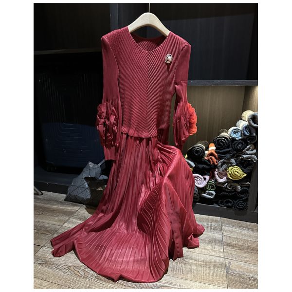 2025 Spring Summer Collection Women's High Waist Slimming Long Midi Skirt Solid Color Pleated A-Line Casual Mid-Length Office