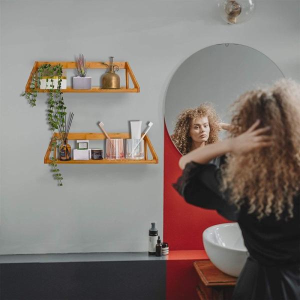 Floating Corner Bamboo Bathroom Wall Shelf Storage Customized