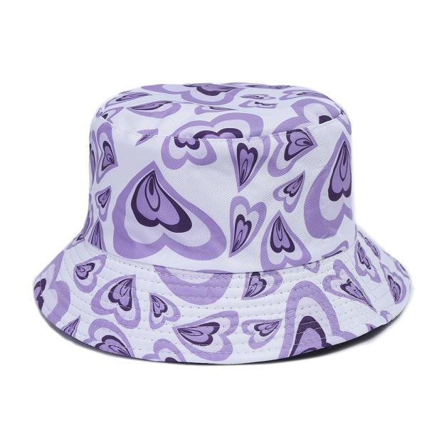 Summer Heart Print Double-Sided Sunscreen Fisherman Hat For Women