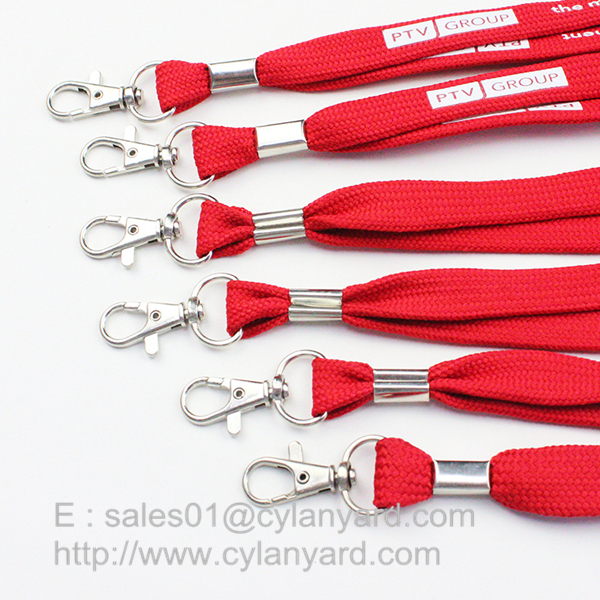 Tube polyester lanyard with metal sheet crimping, 3/8 inch tubular neck straps