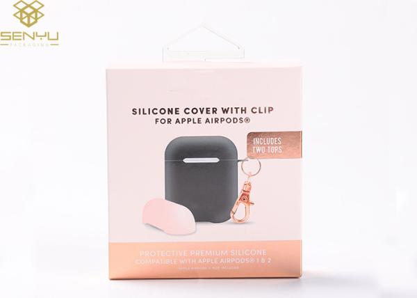 Pink 1500g Cardboard Earphone Packaging Box With Plastic Hook