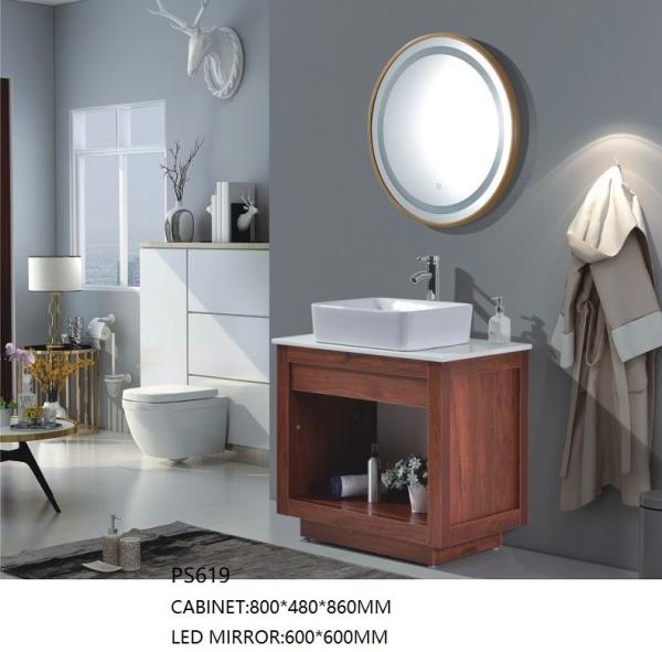 Durable Floor Mounted Bathroom Cabinet with LED Mirror , PVC Modern Bathroom Vanity