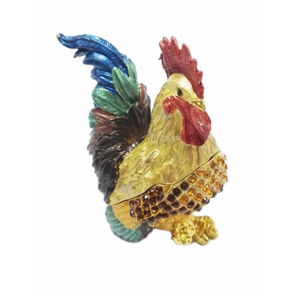 Metal enamel beautiful rooster figure status jewelry box for cock year gifts