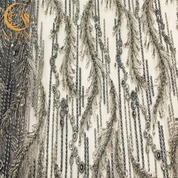 Beaded Embroidery Handmade Lace Fabric Special Pattern For Wedding Dress