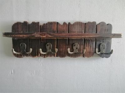 15.75 Inch, 4 Pieces Double Metal Hooks, Wood Wall-Mounted Coat Rack
