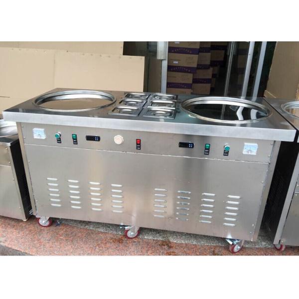 201 Stainless Steel Double Pot Rolling Ice Cream Maker With 6 Pans Easy Produce