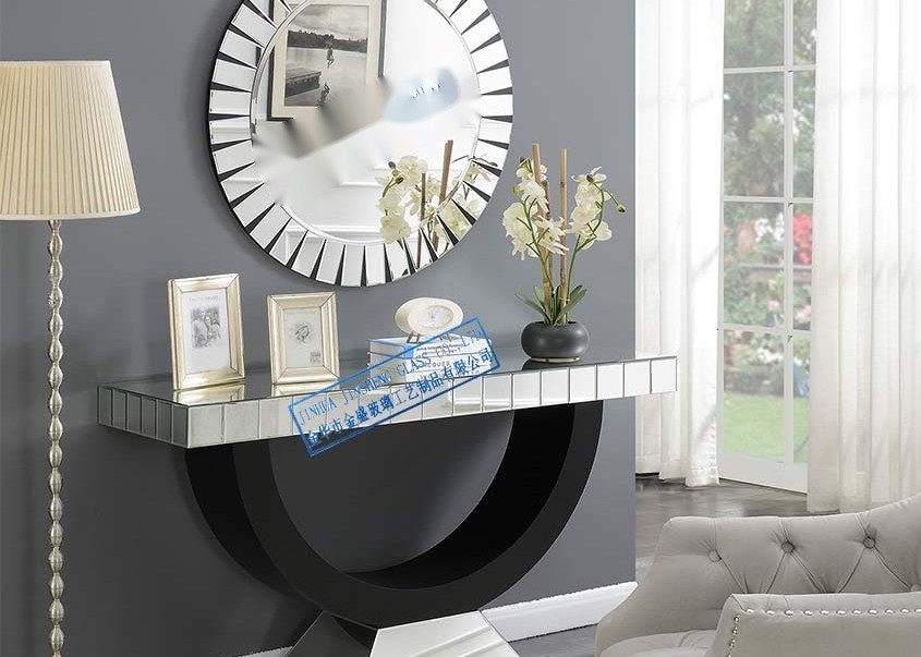 Wall Mounted Console Table with Silver Mirror Finish and Modern Design for Entryway