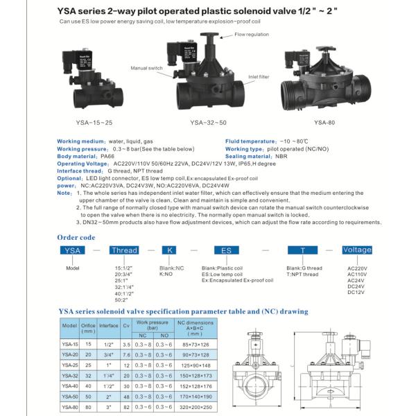 Électrovanne d'eau en plastique 1 pouce AC220V IP65 Garantie 3 ans