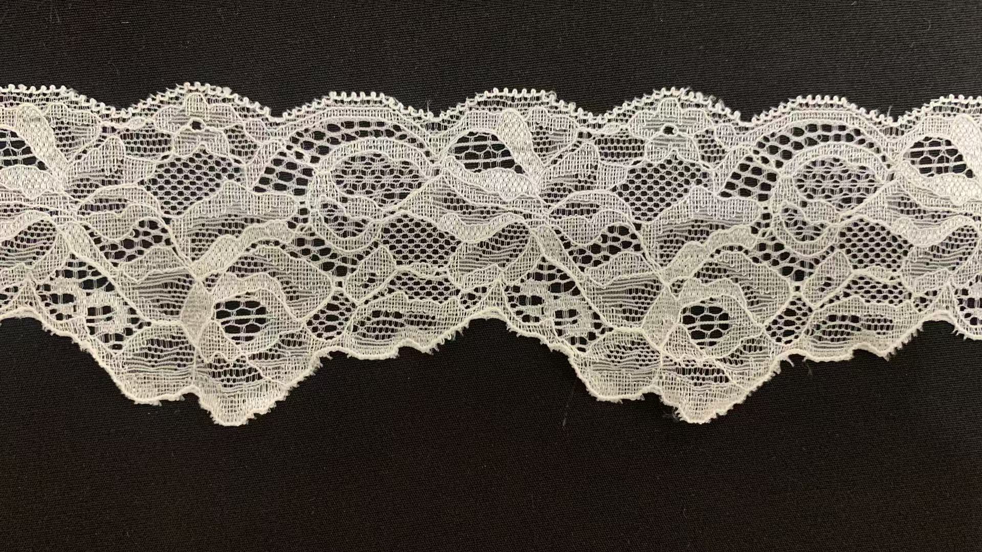 Scalloped Edge Spandex Nylon Blend Floral Stretch Lace Trim for Middle Eastern Design
