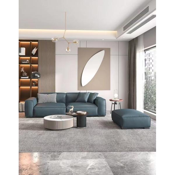 Leather Custom Sofa Bed Straight Row Minimalist Living Room Head Layer Cowhide Caramel Color